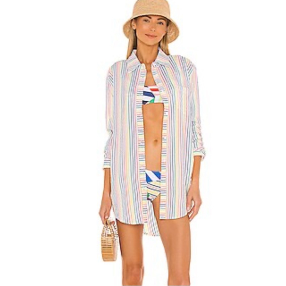 Solid & Striped The Oxford Tunic Cover Up in Rainbow Pinstripe